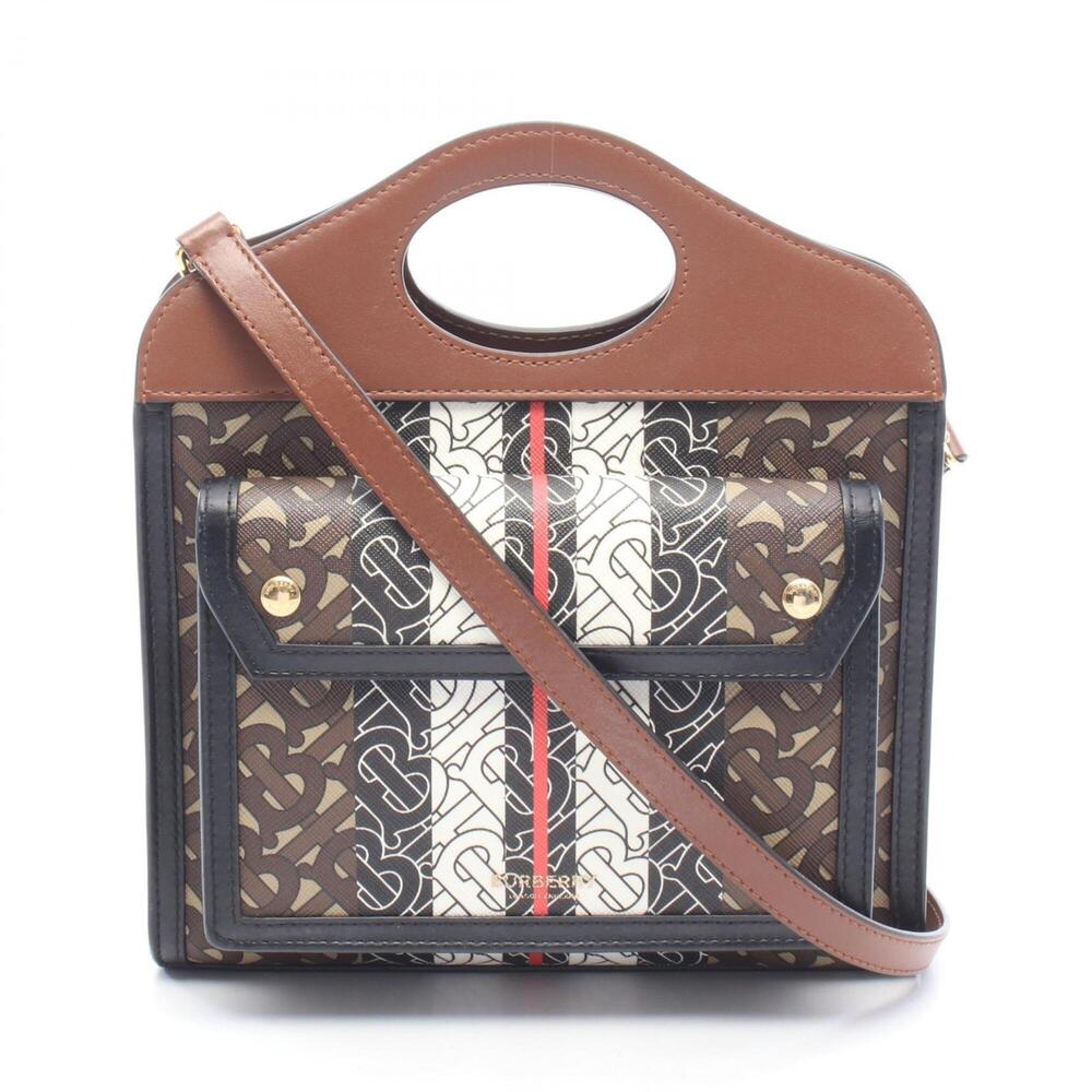 Burberry Mini Pocket Bag 2-Way Handbag, Coated Canvas Leather, Women's, Black...